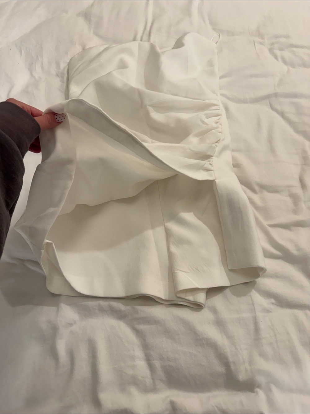 White Strapless Ruched Mini Dress - Picture 2 of 3